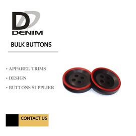Fashion Polyester Bulk Clothing Buttons Black & Red Trims Solution